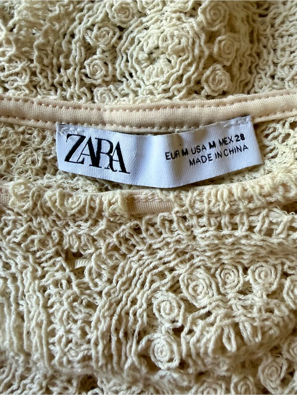 ZARA-Cream Crochet Boho Sweater Top